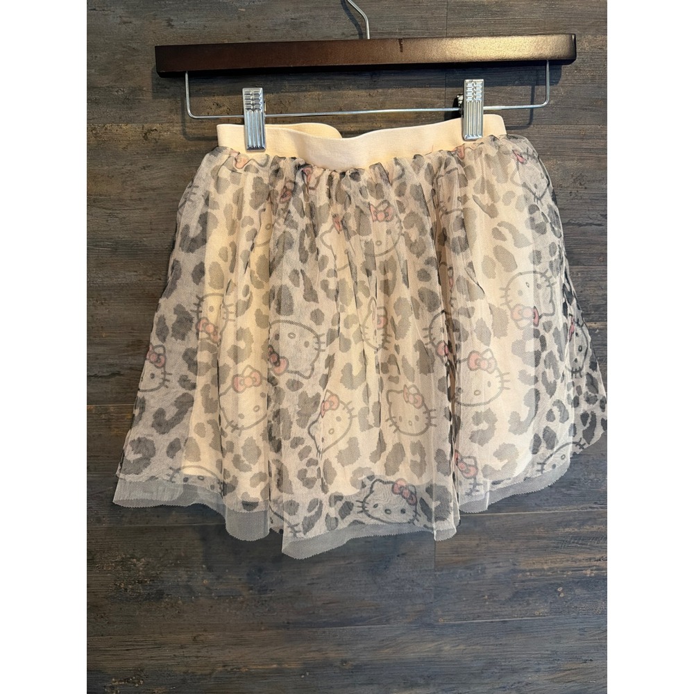 Hello Kitty Sanrio Kids Leopard Print Tulle Skirt Pink Bows Size 8/10